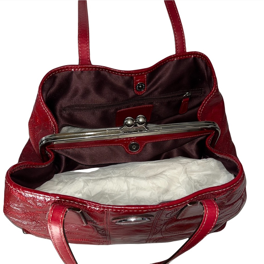 Coach Carryall Signature Stitch Frame (F15658) Berry Patent Leather Tote - Picture 8 of 14